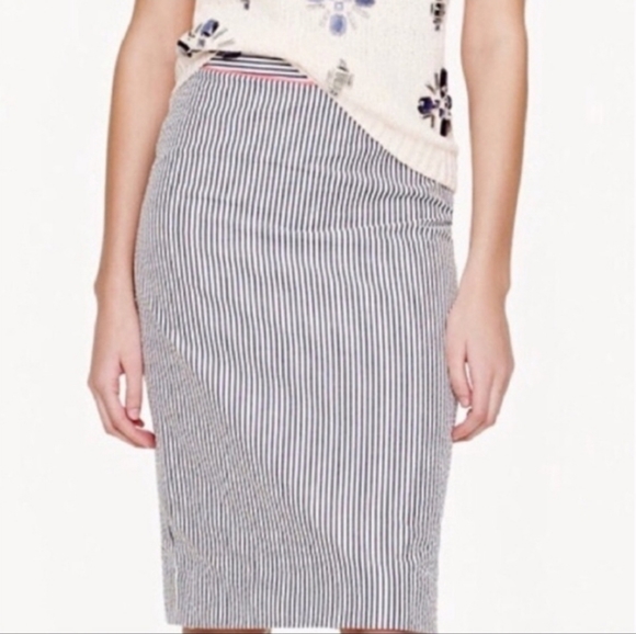 NWOT J.crew Seersucker vertical striped Navy Blue & White Pencil skirt sz 4 - Picture 15 of 15